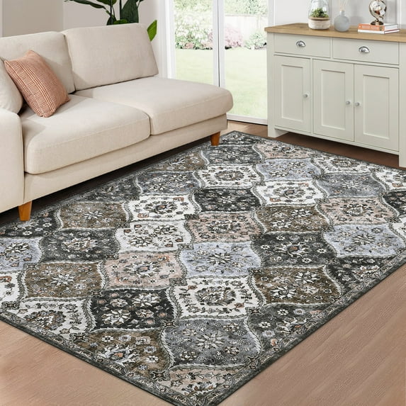 Luku 5ft*7ft Runner Rug Washable Moroccan Trellis Hallway Runner, Non-Slip Stain Resistant Area Rug Vintage Distressed Floral Kitchen Mat Floor Cover Carpet for Doorway Bedside