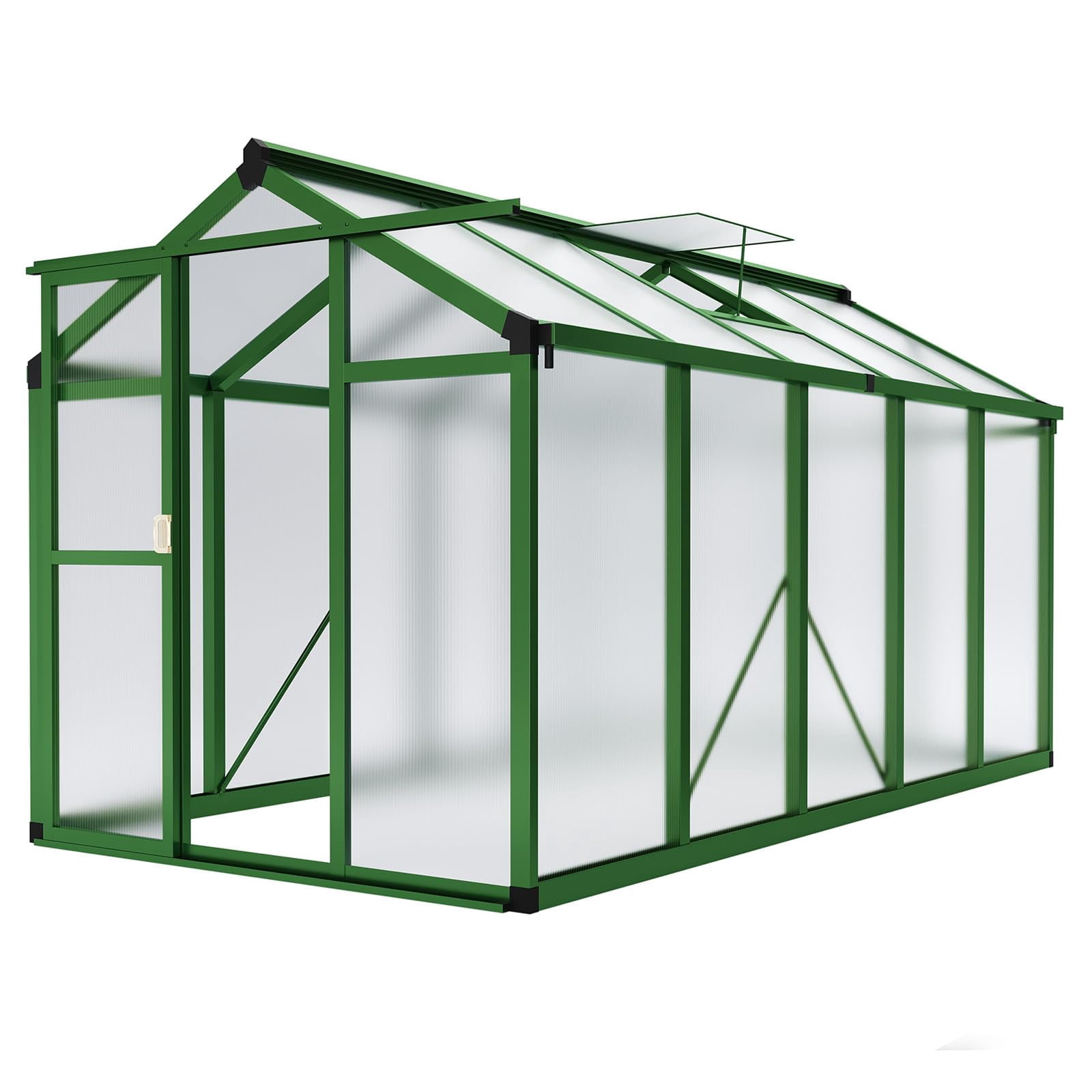 Luku 6x10 FT Walk-In Greenhouse, Heavy Duty Aluminum Frame & PET Panels, Outdoor Garden Greenhouse with Drainage System
