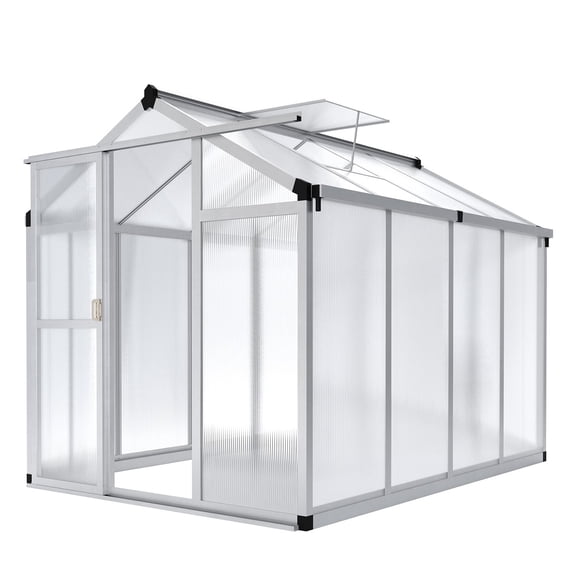 Luku 6x8 FT Walk-In Greenhouse, Heavy Duty Aluminum Frame & PET Panels, Outdoor Garden Greenhouse with Drainage System