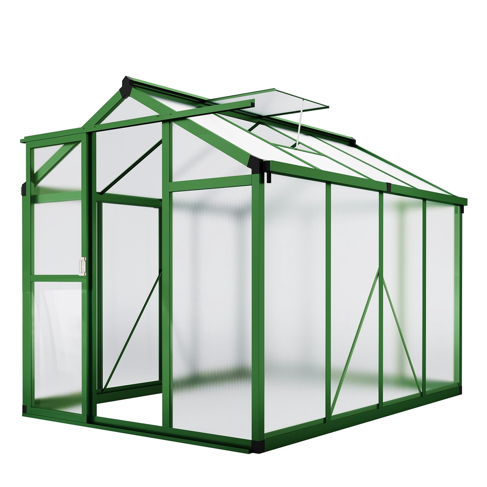 Luku 6x8 FT Walk-In Greenhouse, Heavy Duty Aluminum Frame & PET Panels, Outdoor Garden Greenhouse with Drainage