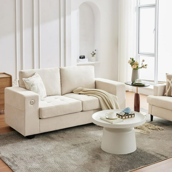 Luku 70" Loveseat Sofa, Chenille Love Seat Couches With USB Charging Ports & Side Pockets, Button Tufted Upholstered Mid Century Modern Couch, Couches for Living Room, Bedroom, Apartment, Office