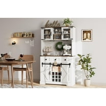 Luku 72" Farmhouse Bar Cabinet with Sliding Barn Door, Tall Kitchen Buffet Hutch with 3 Drawers & Storage
