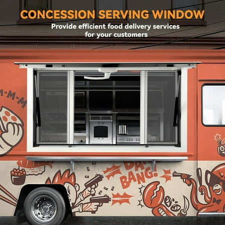 Luku Aluminum Concession Serving Window with 4 Sliding Screens & Awning
