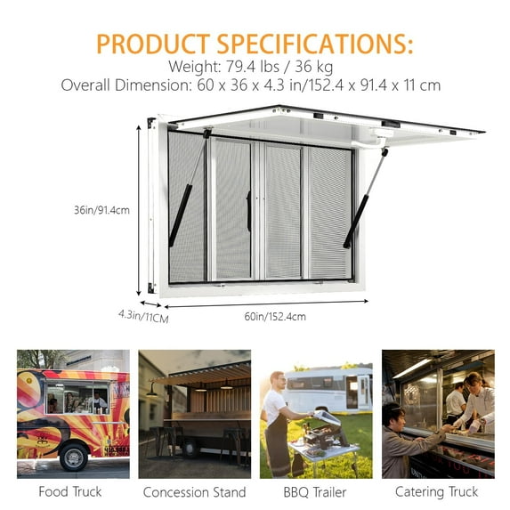 Luku Aluminum Concession Serving Window with 4 Sliding Screens & Awning