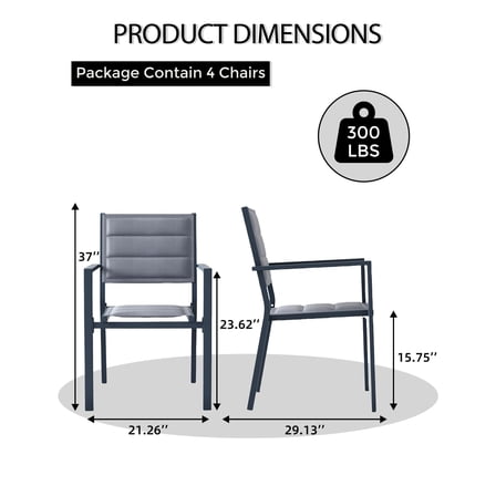 Luku Aluminum Stackable Patio Dining Chairs, Set of 4 Outdoor All-Weather Chairs with Textilene Fabric（Only 4 Chairs)