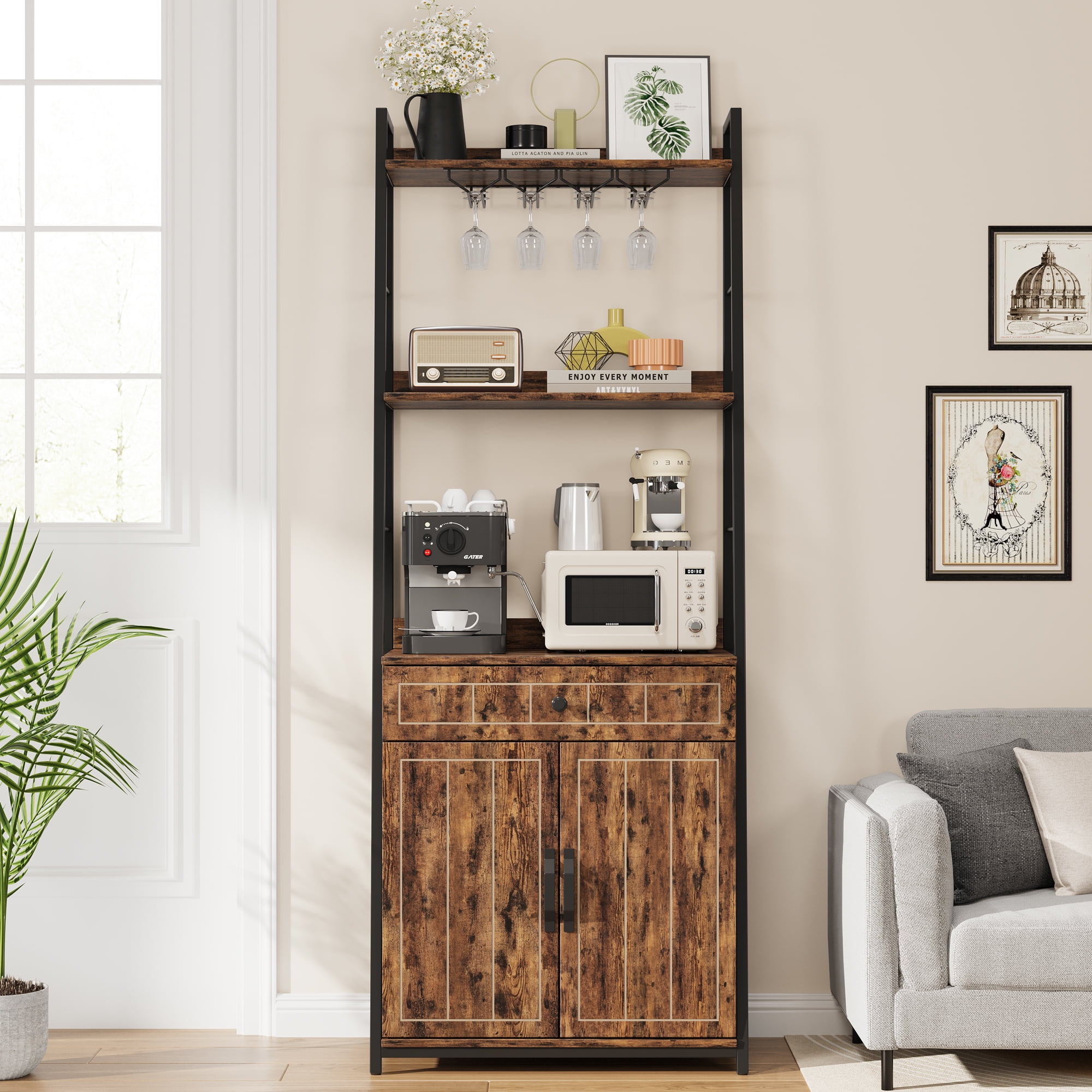 Free Shipping Bestier Industrial 60 inch 5 Tier Kitchen Baker s Rack with Hooks Rustic Walmart