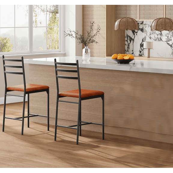 Luku Bar Chairs with Thick 4-Inch Cushion and Integrated Footrest for Counter Height Seating, Set of 2