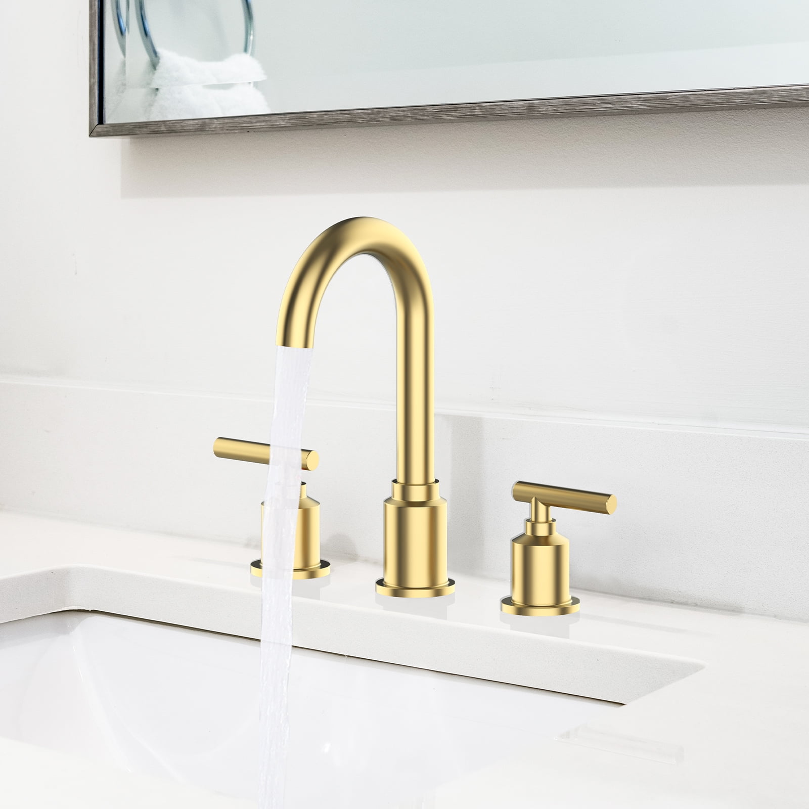 Luku Bathroom Faucet, Brushed Gold Widespread Bathroom Sink Faucet, 8 Inch Bathroom Faucet for Sink 3 Hole with Stainless Steel Pop-up Drain, Modern and Beautiful for Your Bathroom(Brushed Gold)