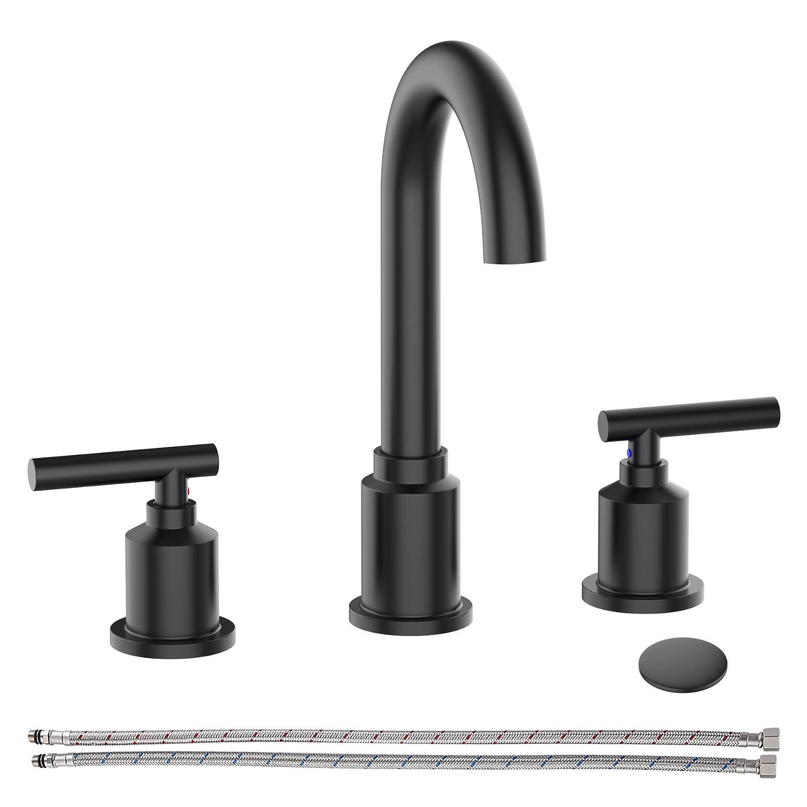 Matte Black Stainless Steel Widespread Bathroom Faucet with Pop-Up Drain