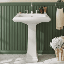Luku Bathroom Pedestal Sinks, Rectangular Pedestal Sink Modern White Ceramic Pedestal Bathroom Sink Fits 4 in Faucets