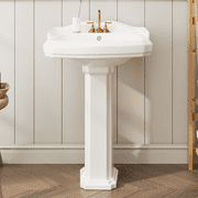 Luku Bathroom Pedestal Sinks, Rectangular Pedestal Sink Vintage White Ceramic Pedestal Bathroom Sink Fits 4 in Faucets