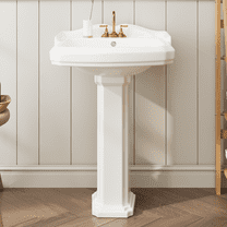Luku Bathroom Pedestal Sinks, Rectangular Pedestal Sink Vintage White Ceramic Pedestal Bathroom Sink Fits 4 in Faucets