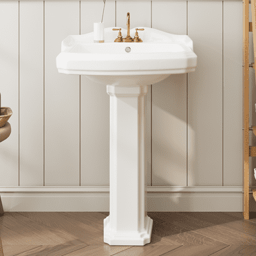 Luku Bathroom Pedestal Sinks, Rectangular Pedestal Sink Vintage White Ceramic Pedestal Bathroom Sink Fits 4 in Faucets