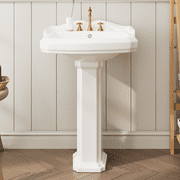 Luku Bathroom Pedestal Sinks, Rectangular Pedestal Sink Vintage White Ceramic Pedestal Bathroom Sink Fits 8 in Faucets