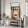 thumbnail image 1 of Luku Coat Rack Shoe Bench with 3-Tier Storage Shelf and 8 Hooks, 3-in-1 Hall Tree Shoe Rack for Entryway, Grey, 1 of 8