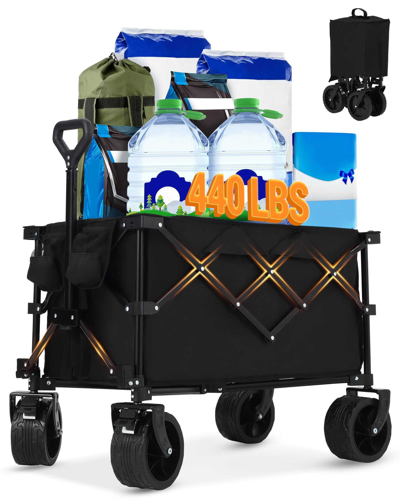 Luku Collapsible Foldable Wagon with 440LBS Weight Capacity, Heavy Duty ...