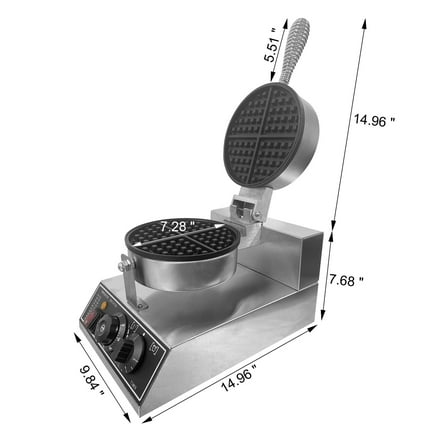 Luku Commercial Stainless Steel Waffle Maker, 1200W, Non-Stick Single Head