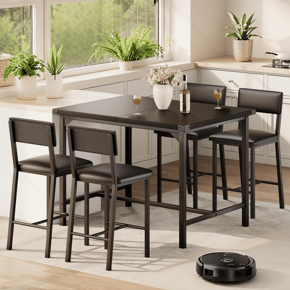 Luku Counter Height Dining Table Set for 4 with Upholstered Bar Stools & Corner Guards