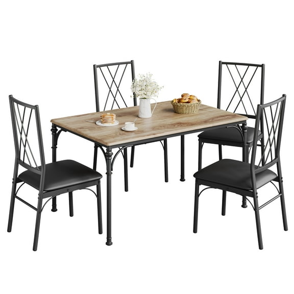 Luku Dining Table Set for 4, Kitchen Table & Chairs with Cushions, Retro Industrial Style