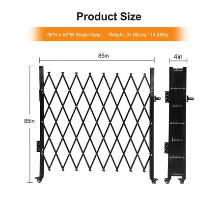 Luku Double Foldable Security Gate 85" H x 150" W Aluminum Expandable Fence Portable Safety Barrier with Casters Retractable Driveway Gates 360°Rolling Barricade Gate
