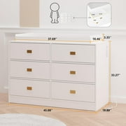 Luku Dresser for Bedroom with 6 Drawers, Changing Table Dresser with Power Outlets, Soft Changing Pad & Removable Top, Baby Dresser with Changing Table Top for Nursery