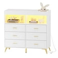 thumbnail image 1 of Luku Dresser for Bedroom with LED Lights and Power Outlet, Baby Changing Table Dresser with 6 Drawers, 2 Open Storage Shelves, Baby Dresser with Changing Table Top, 1 of 7