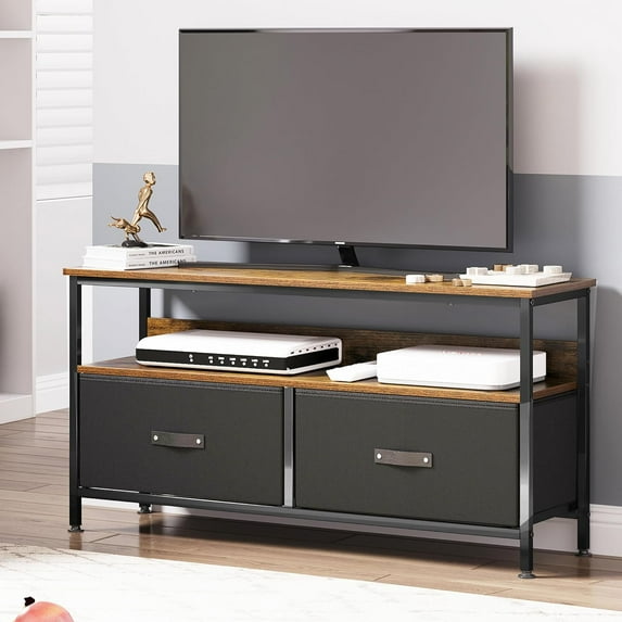 Luku Dresser TV Stand for Bedroom,TV Console with Drawers, 2 Drawers Entertainment Center with Open Shelf, Media Console for 50 Inch TV, Dresser with PU Finish,Retro color