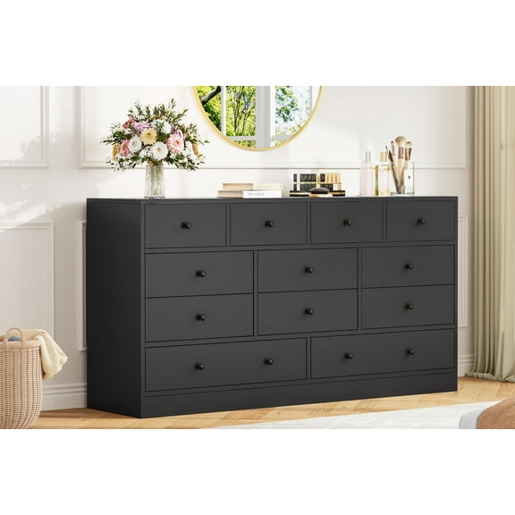 Luku Dresser for Bedroom,12 Drawer Dressers & Chests of Drawers, Wood Storage Drawer Dresser with Power Outlet, 61 Inch