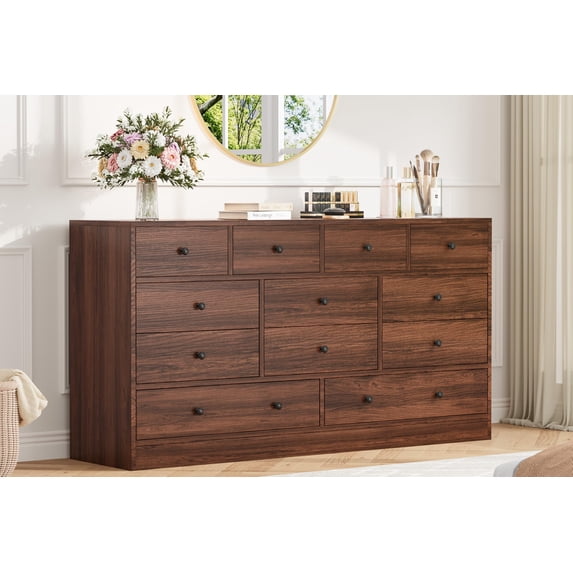 Luku Dresser for Bedroom,12 Drawer Dressers & Chests of Drawers, Wood Storage Drawer Dresser with Power Outlet, 61 Inch