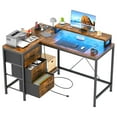 thumbnail image 1 of Luku Ergonomic L-Shaped Computer Desk with 4 Power Outlets, 2 USB Ports, 7-Color LED Lights, Removable Stand, Drawers & Bookshelf, 1 of 8