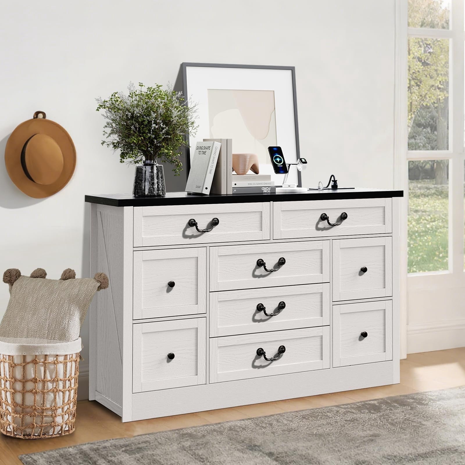 vintage 9 drawer dresser Mid Century Nine  Home and Closet Crafted from durable oak veneer Luku Farmhouse 9 Drawer Dresser