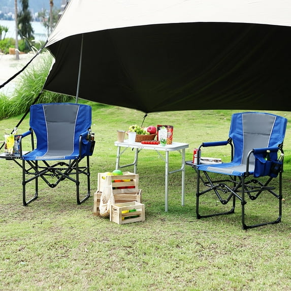 Luku Folding Camping Chair for Adults, Heavy Duty Director Chair with Side Table, Pocket & Cup Holder