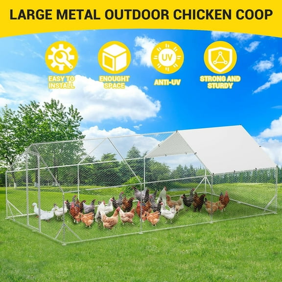 Luku Galvanized Steel Chicken Coop Run - Walk-In Poultry Cage with Waterproof Cover