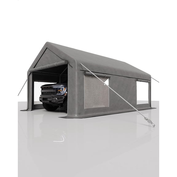 Luku Heavy Duty 12x20 FT Portable Carport, 200g PE Canopy, Galvanized Steel Frame, Zippered Roll-Up Doors & Vent Mesh Windows, All-Weather Outdoor Garage for Pickups, Boats, Equipment