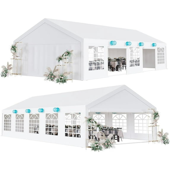 Luku Heavy Duty Outdoor Party Tent with Removable Sidewalls & Carry Bags, Waterproof UV-Resistant Canopy, Galvanized Steel Frame, Large Commercial Event/Wedding/Carport Shelter