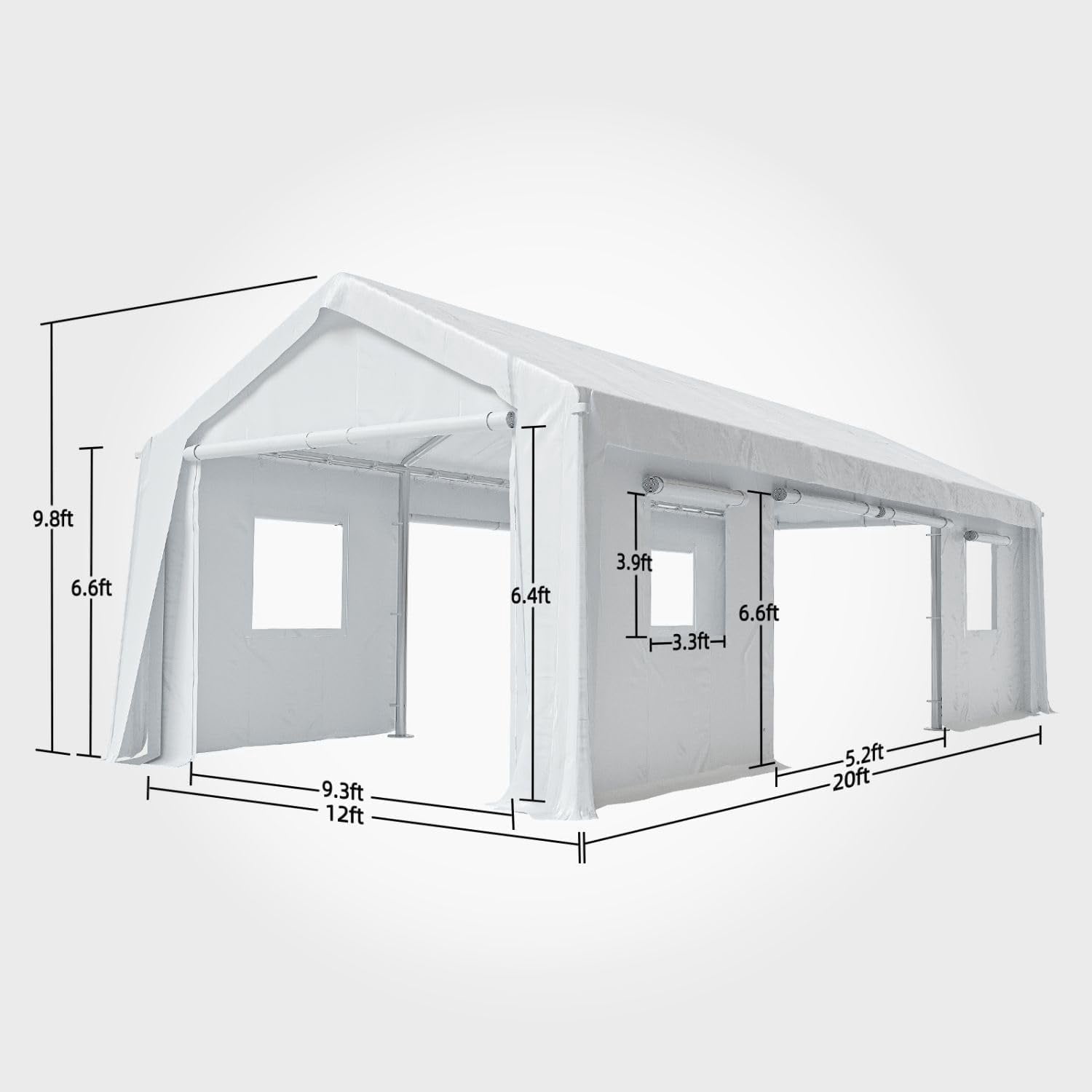 Luku Heavy Duty Portable Carport Garage, Galvanized Steel Frame, All-Weather 180G PE Canopy, 4 Roll-Up & 2 Side Doors, Ventilated Storage Shelter for Vehicles, Boats, Equipment (10x20/12x20/13x20 FT)