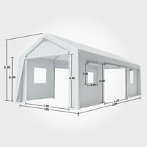 Luku Heavy Duty Portable Carport Garage, Galvanized Steel Frame, All-Weather 180G PE Canopy, 4 Roll-Up & 2 Side Doors, Ventilated Storage Shelter for Vehicles, Boats, Equipment (10x20/12x20/13x20 FT)