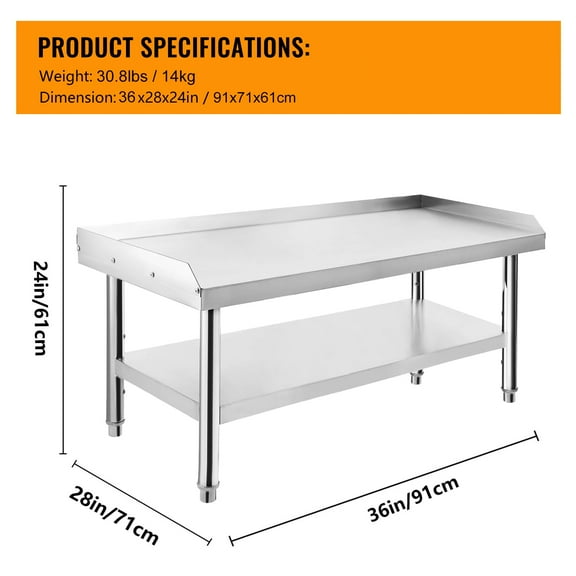 Luku Heavy Duty Stainless Grill Stand, Adjustable Legs, 2" Edge Baffle, 36"x28"x24"