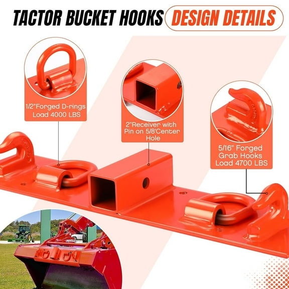 Luku Heavy Duty Tractor Grab Hooks, 2" Receiver Hitch Compatible with John Deere 1025R, 2025R, 2032R, 3032E, More