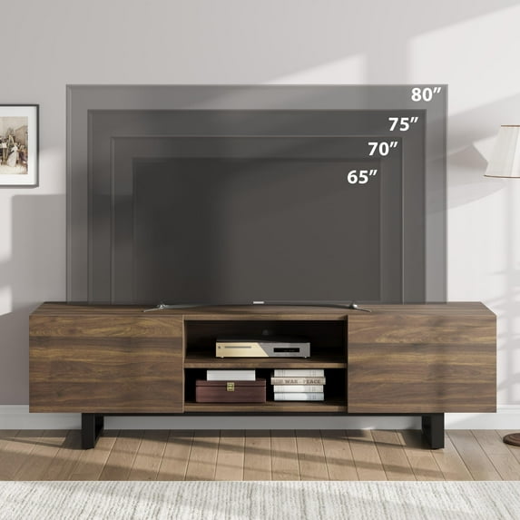 Luku Industrial TV Stand for 80 Inch TV, Modern Walnut Entertainment Center with 2 Drawers & Open Storage