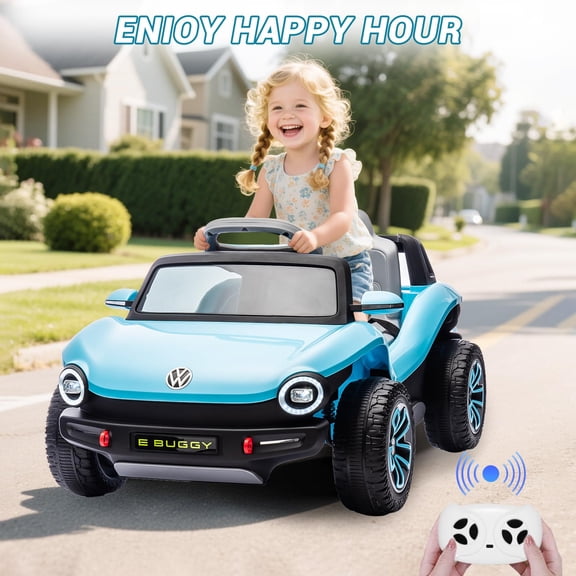 Luku Kids 12V VW Beetle Electric Ride-On Toy, Remote Control, LED Lights, Music, USB, Battery Display, Horn, Classic Replica, Storage Trunk, for Ages 3+ (66 lbs Capacity)