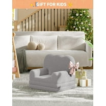 Luku Kids Couch, 2-in-1 Convertible Toddler Sofa Chair with Teddy Fleece, Soft Fold-Out Lounger for Playroom