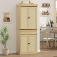 thumbnail image 1 of Luku Kitchen Pantry Cabinet, Tall Storage Cabinet with Rattan Doors and Adjustable Shelves, Freestanding Cupboard with Drawer for Bathroom, Dining Room, Living Room, Natural Oak, 1 of 8
