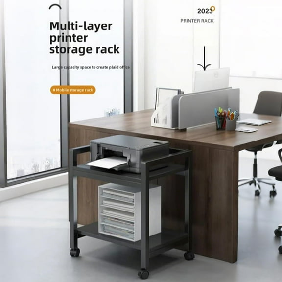 Luku Large 2-Tier Printer & CPU Stand with 360° Rotating Wheels, Mobile Under Desk Metal Cart for Home Office