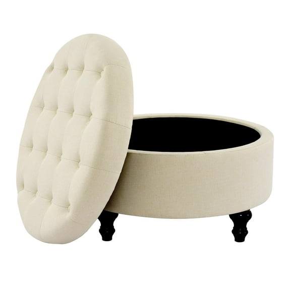 Luku Large Button Tufted Round Storage Ottoman, 30 Inch Upholstered Coffee Table with Lift-Off Lid, Ideal for Living Room & Bedroom