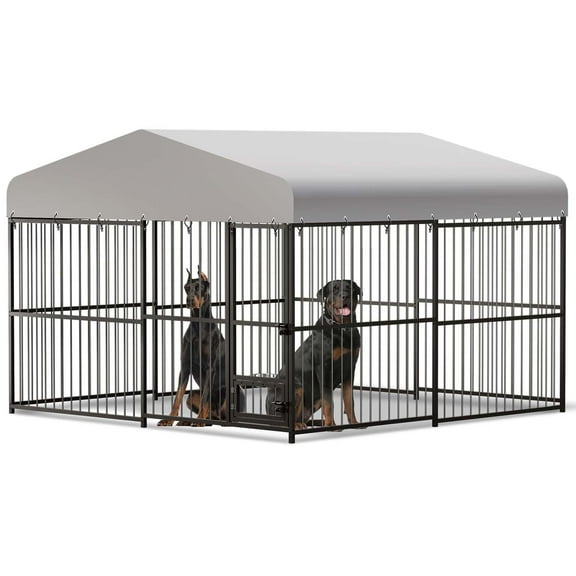 Luku Large Covered Dog Kennel, 10x10x6FT Outdoor Cage for Dogs