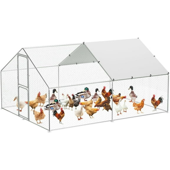 Luku Large Metal Chicken Coop Run with Waterproof & Anti-UV Roof, Outdoor Walk-in Hen House Cage, Heavy Duty Steel for Yard, Farm, Rabbits, Ducks, Geese, Tool-Free Assembly