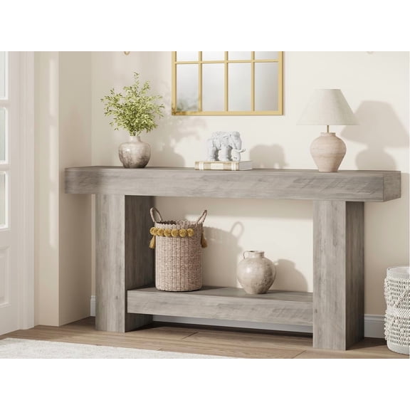 Luku Long Entryway Accent Table with Shelves, 63” Sofa Table