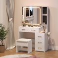 thumbnail image 1 of Luku Makeup Vanity Set with Mirror & Lights, 5 Drawers, Stool & Power Outlet, White, 1 of 7