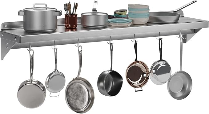 Luku Metal Multifunctional Storage Rack with Backsplash for Kitchen,Wall Mount Shelf with 7 Hooks, Multifunctional for Home and Restaurant